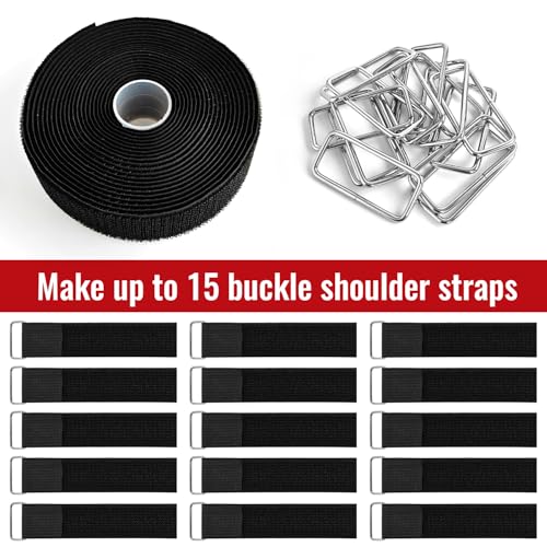 1.5" x16ft Hook and Loop Straps with Metal Buckles, Molle Cable Straps, Adjustable Fastening Cinch Strap, Reusable Nylon Securing Cord Ties, 1.5 inch Wide, Black with 15 Buckles - color: 1.5"x16ft, 15 Buckles