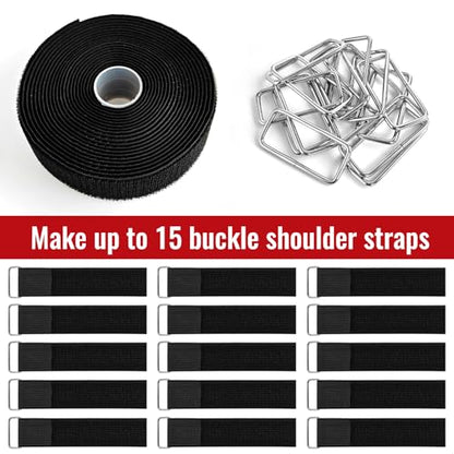 1.5" x16ft Hook and Loop Straps with Metal Buckles, Molle Cable Straps, Adjustable Fastening Cinch Strap, Reusable Nylon Securing Cord Ties, 1.5 inch Wide, Black with 15 Buckles - color: 1.5"x16ft, 15 Buckles
