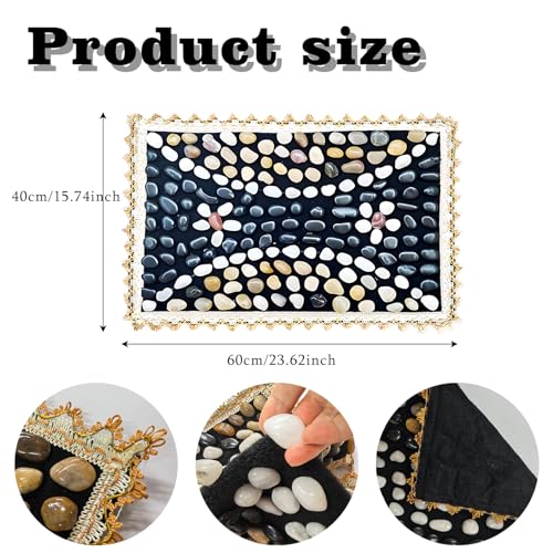 Acupressure Mat Foot Massager, Reflexology Pad with Natural Pebble Stones | Natural cobblestone foot massager mat with flexible base & lace border. Stimulates acupoints for pain relief & relaxation - color: Pebble-flower