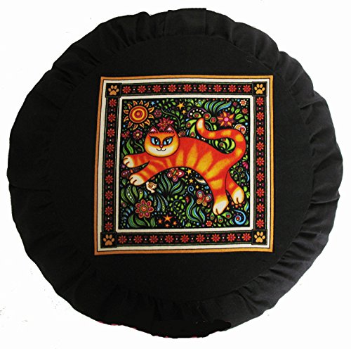 Meditation Cushion Zafu Buckwheat Pillow - Heavenly Kitties - Rusty - color: Rusty