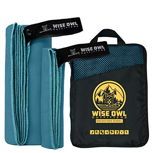 Wise Owl Outfitters Microfiber Camping Towel - Quick Dry Towel for Travel, Backpacking, Hiking, Beach, Gym & Yoga - Compact, Fast Drying & Lightweight - color: Marine Blue, size: Large (24x48) + Washcloth (12x12)