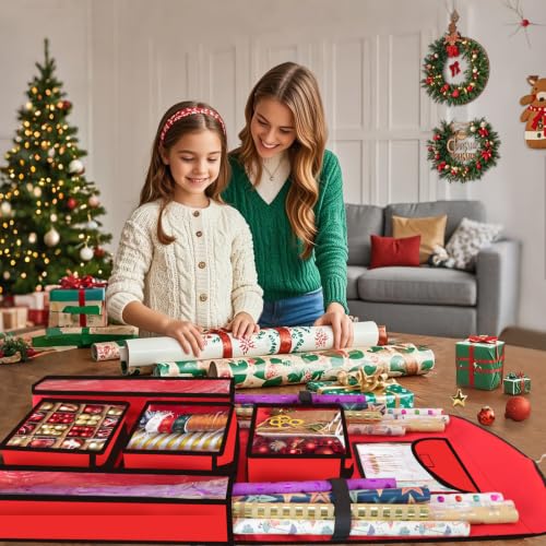 Hanging Gift Wrapping Paper Organizer Storage, Over Door Wrap Storage Bag - color: Red