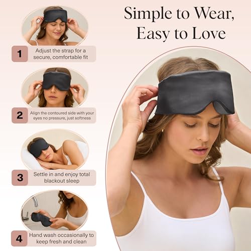 Kitsch Contour Satin Sleep Mask | Eye Masks for Sleep - Charcoal | Softer Than Silk Sleep Mask, Blindfold Sleep Masks for Women & Men, No Eye Pressure, Lightweight Eye Mask, Travel Essentials - color: Charcoal
