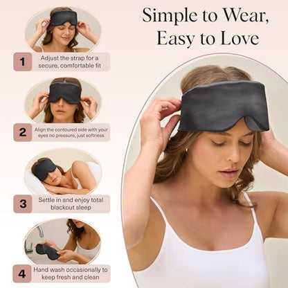 Kitsch Contour Satin Sleep Mask | Eye Masks for Sleep - Charcoal | Softer Than Silk Sleep Mask, Blindfold Sleep Masks for Women & Men, No Eye Pressure, Lightweight Eye Mask, Travel Essentials - color: Charcoal