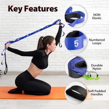 Acozycoo Stretching Strap with Loops for Physical Therapy,Knee,Calf,Back - color: Dark Blue, size: Length: 86 Inch, Width: 1.5 Inch