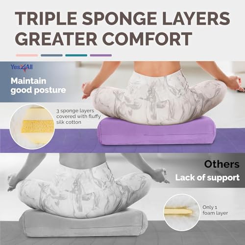 Yes4All Triple-Layer Sponge Yoga Bolster Pillow for Restorative Yoga & Meditation - Versatile Yoga Support Pillow, Balance & Poses Modification - color: D. Purple