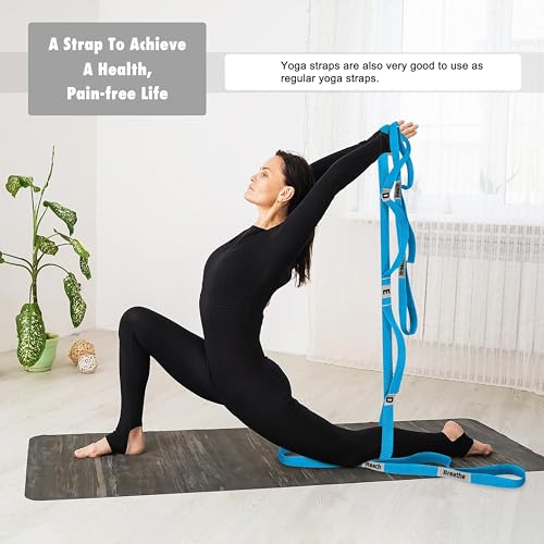Stretching Strap Yoga Strap with 10 Loops, Non-Elastic Stretch Band for Physical Therapy, Flexibility, Exercise, Pilates, Dance & Gymnastics Workout - color: Blue