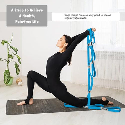 Stretching Strap Yoga Strap with 10 Loops, Non-Elastic Stretch Band for Physical Therapy, Flexibility, Exercise, Pilates, Dance & Gymnastics Workout - color: Blue