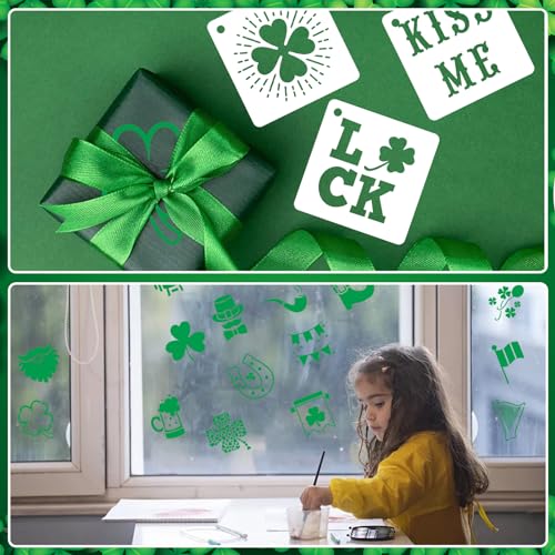 AUGSHY 56 Pack St Patricks Day Stencils, 3 Inch Clover Craft Templates | Clover Theme Templates, Window Party Home Decor, Painting on Wood Slice Crafts, Holiday Scratch Art Ornaments - style: St Patrick's