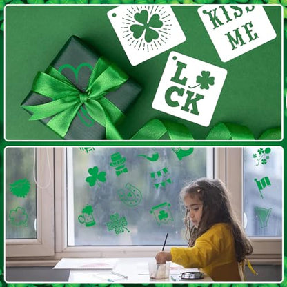 AUGSHY 56 Pack St Patricks Day Stencils, 3 Inch Clover Craft Templates | Clover Theme Templates, Window Party Home Decor, Painting on Wood Slice Crafts, Holiday Scratch Art Ornaments - style: St Patrick's