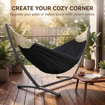 Canvas Hammock 122" Long X 59" Wide 2 Person Hammock 440 pounds Maximum Weight Applicable Scenes in Courtyard Autumn, Indoor Hanging Chairs, Beach Leisure (Black, Full) - color: Black, size: Full