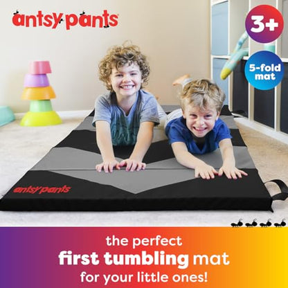 Antsy Pants Tumbling Mat for Kids – Gymnastics Mat, Easy to Clean, Sturdy, Foldable Tumbling Mats, Padded, Lightweight, Portable, Gymnastics Equipment for Active Play - color: 5-Fold Gray/Black