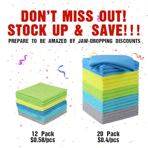 HOMEXCEL Microfiber Cleaning Cloth 20 PK, Towels for Cars, Multicolor - color: Multicolor
