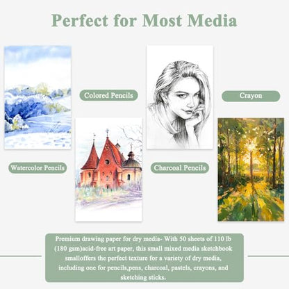 Fuxi Small Mixed Media Sketchbook, 2-Pack - 5.5" x 8.5" | 110lb/180gsm Mixed Media Paper for Watercolor, Acrylic, Ink, Pencil, 50 Sheets Per Pad. - color: Mint Green