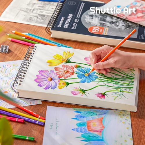 Shuttle Art 9”x12” Sketch Pad, 260 Sheets (68lb/100gsm) Drawing Pad, Pack of 2, 130 Sheets Each, Spiral Bound Sketch Book, Durable Acid-Free Drawing Paper, Great Sketch Pad for Kids, Teens & Adults - size: 130 Sheets x 2