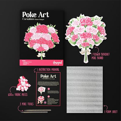 Unwynd Poke Art Carnations Flower Bouquet Kit for Adults, Women and Teens | Hobby activity, brain puzzles, adult, 12 illustration sheets, 12 pages of stickers, 12 colour pages Rubbing Plates & Supplies - style: Carnations