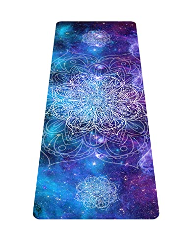 nuveti Printed Travel Yoga Mat 1/16 Inch Thick Non Slip Fitness Workout Mat | with Carrying Bag, Foldable Lightweight Suede & Natural Rubber Yoga Mat for Yoga Pilates and Fitness 72" L x 24" W x 1.5mm - color: JingMo