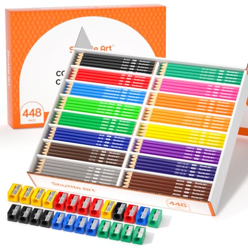 Shuttle Art 448 PCS Colored Pencils Bulk, 16 Colors, Pre-sharpened for Kids | Vibrant Colors, Break-Resistant, Bulk Pack Back to School Supplies for Teachers, Students, Classrooms