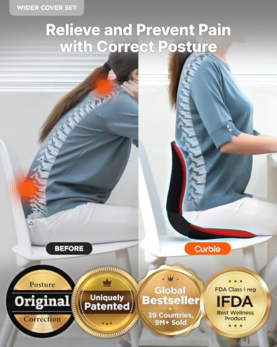 curble Wider – Ergonomic Desk Chair Seat Cushion, Everyday Passive Posture Trainer for Work from Home, Office & Car, Breathable Lumbar Support (Red) - color: Set Red