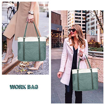 Laptop Tote Bag for Women, 15.6 Inch Work Bag with Laptop Compartment and Zipper, Canvas Computer Tote for Teacher - color: 다크그레이