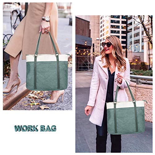 Laptop Tote Bag for Women, 15.6 Inch Work Bag with Laptop Compartment and Zipper, Canvas Computer Tote for Teacher - color: 버건디