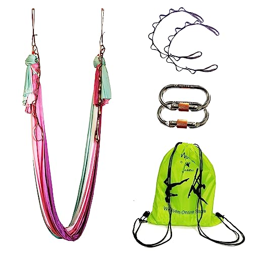 Aerial Yoga Hammock Aerial Pilates Silk Yoga Swing Set Inversion Equipment include daisy Chain, Pose Guide 5.5 yards - color: Fairy