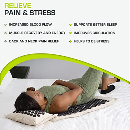 ProsourceFit Ki Acupressure Mat and Pillow Set with 100% Natural Linen for Back/Neck Pain Relief and Muscle Relaxation - color: Onyx Gold
