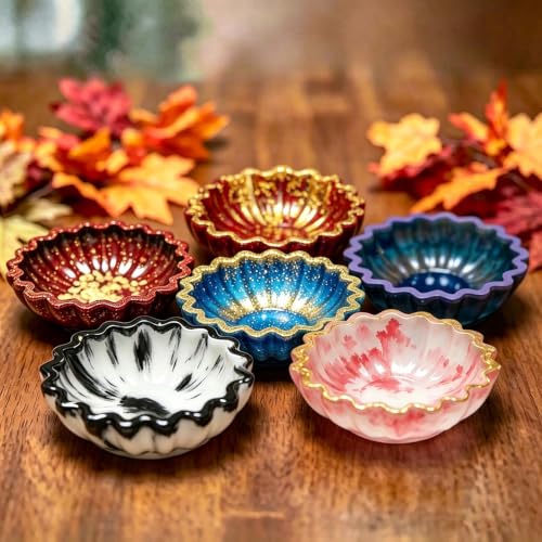 2PCS Flower Bowl Resin Silicone Molds Set, Fuehbur Epoxy Resin Moulds Tray with Wavy Edge Design for DIY Jewelry Holder, 5.24 x 5.24 x 1.64 inches, for Candle Handmade Decoration - 2 Pack
