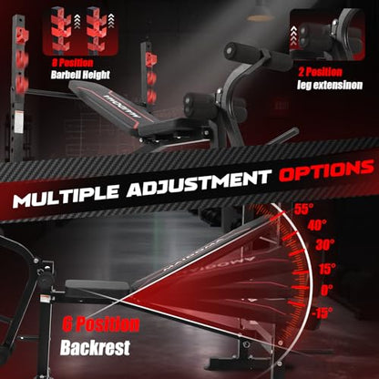 MAIDOMA Multi-Function 8 in 1 Foldable Weight Bench Set with Leg Extension - color: wine red