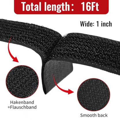 1" x16ft Hook and Loop Straps with Metal Buckles, Molle Cable Straps, Adjustable Fastening Cinch Strap, Reusable Nylon Securing Cord Ties, 1 inch Wide, Black with 25 Buckles - color: 1"x16ft, 25 Buckles