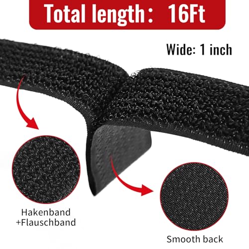 1" x16ft Hook and Loop Straps with Metal Buckles, Molle Cable Straps, Adjustable Fastening Cinch Strap, Reusable Nylon Securing Cord Ties, 1 inch Wide, Black with 25 Buckles - color: 1"x16ft, 25 Buckles