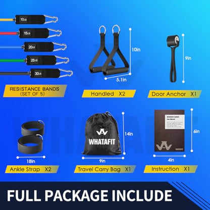 WHATAFIT Resistance Bands, 5 Level Exercise Bands with Handles for Workout - color: 10-100LB-Colorful