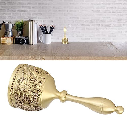 Solid Brass Hand Call Bell 4.7 Inch – Loud Dinner Bell with Elegant Carved Design & Curved Handle for Classroom, Church, School, Wedding, and Meditation