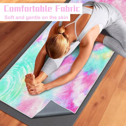 Yoga Mat Towel,Hot Yoga Towel High-Definition Pattern,Machine Washable with Ultra-Absorbent Yoga Towels for Hot Yoga Non Slip for Fitness,Exercise,Pilates,72 x 27 in,Pink and Green Gradient - color: Pink and Green Gradient