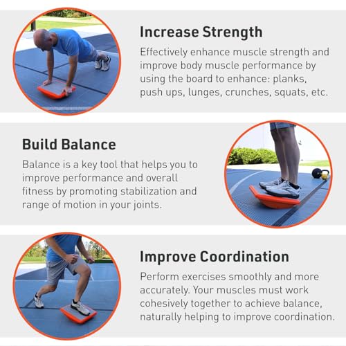 Body Sport Rocker Board for Balance Training, Ankle Rehab and Physical Therapy | Non-Skid Wobble Board for Standing Desk and Home Gym | 14 In. | 400 lb. Capacity