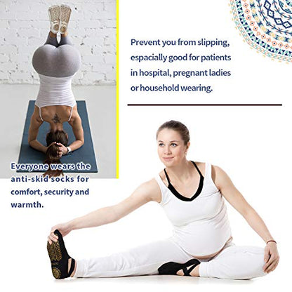 Ozaiic Pilates Socks for Women Non Slip Grip Yoga Barefoot Indoor Workout - color: Black/ Beige -2p（1st Anniversary Edition）