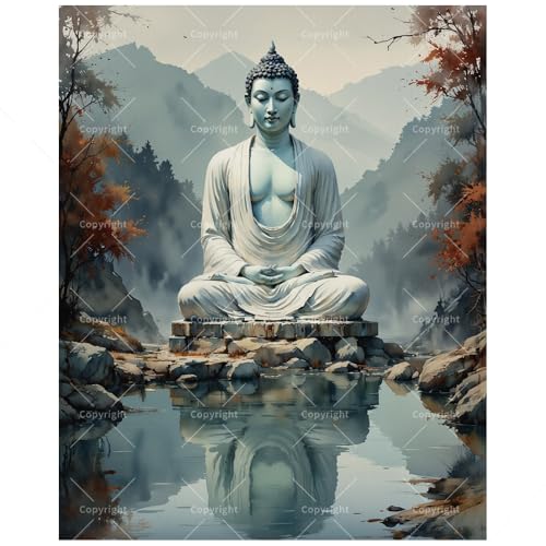 TAOPAOLAB Spiritual Paint by Numbers Kit for Adults - DIY Serene Buddha by Water Painting on Canvas 12x16In, Framed Acrylic Paint Set, Suitable for Beginners, Zen Art for Home Decoration or Gifts - color: FM04454, size: 12×16in Framed