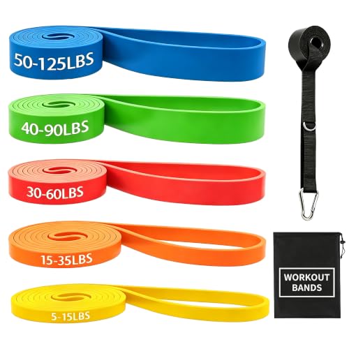 Resistance Bands for Working Out, 5-125LBS Pull Up Assist Bands Set - color: Yellow, Orange, Red, Green, blue