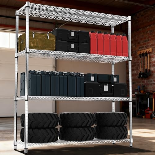 M MZG 4 Tiers Shelf 2640 lbs Steel Storage Shelving Utility Shelving Unit Steel Organizer Wire Rack for Home,Kitchen,Office,Garage Chrome 17.7" D x 47.2" W x 70.3" H - color: Chrome, size: 4 tier, 17.7" D x 59.1" W x 70.3" H