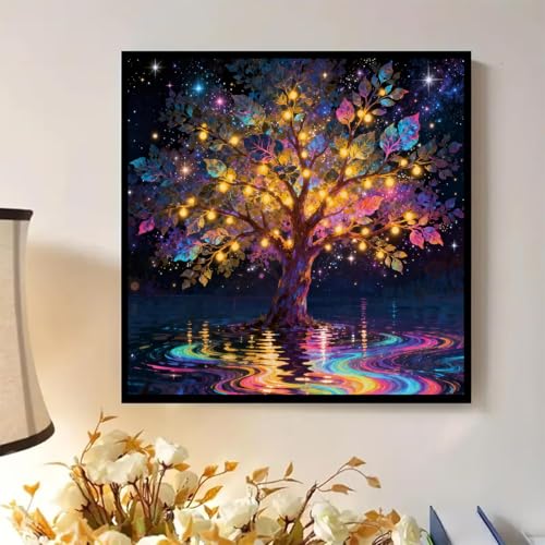 Tree of Life Paint by Numbers Kit for Adults Framed Canvas, Frameworkless | Easy Adult Paint by Number Kits on Canvas DIY Tree of Life Painting for Beginners Art by Numbers for Home Wall Decor Gift - color: YH03383