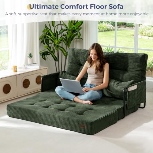 MAXYOYO Adjustable Folding Sofa Bed Couch with 2 Pillows, Dark Green - color: Dark Green