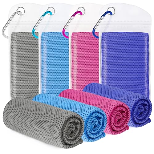 Cooling Towels 4Pack(40"x12"), Lightweight Soft Gym Towels for Yoga Workout | Quick dry, Sweat wicking, Breathable, Reusable, Absorbent, Ice Towel for Gym, Running, Yoga, Sport, Travel, Climbing - color: Dark Gray/Light Blue/Magenta/Royal Blue