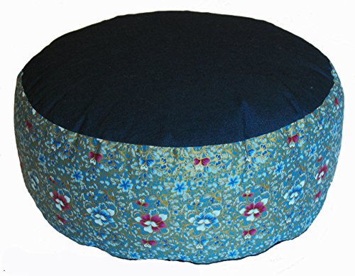 분장식 명상 쿠션 Zafu 베개 - 버밀 및 카포 필 - 글로벌 패턴 - color: Indochine Floral Teal