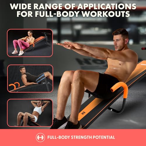 SQUATZ Adjustable Decline Sit-Up Bench for Abs with Handrail, Five Level Abdominal Bench for Core Training, Reverse Crunch Handle, Heavy-Duty Home Gym Sit Up Exercise Equipment for Core Muscles