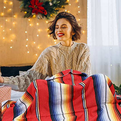 Tudomro 4 PCS Large Authentic Mexican Blankets Colorful Mexican Striped Throw Blankets Serape Fiesta Beach Fringe Yoga for Home Office Camping Picnic (Classic) - color: Classic