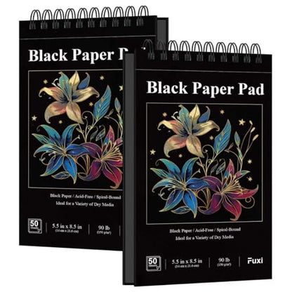 Fuxi Black Paper Sketchbook, 2-Pack - 5.5" x 8.5" | 90lb/150gsm Black Sketch Paper, 50 Sheets Per Pad - color: Black