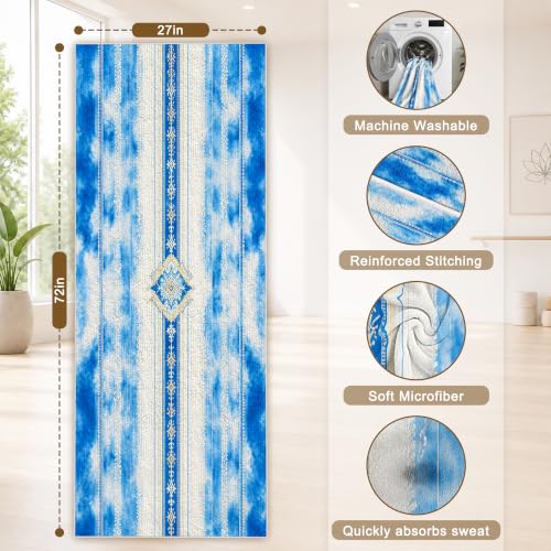 Hot Yoga Towel Non Slip, Ultra-Absorbent Yoga Mat Towel, Soft with Printed Design, Machine Washable, Yoga Pilates Towel Suitable for Exercise, Pilates, Yoga, 72x27in.Blue Stripe - color: Blue Stripe