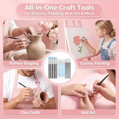 HJZHII 15 Pcs Silicone Clay Sculpting Tool, Modeling Dotting Tool | Polymer Clay Tools Dual-End Rubber Pens Modeling Dotting Tools for Painting DIY Handicraft Silicone Brush Sculpture Pottery