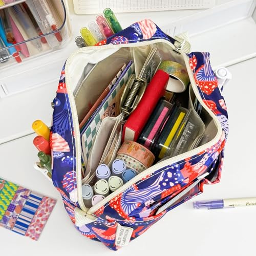 Multiple Pockets Portfolio Organizer with Zippered,Storage Pencil Pouch Bag | Waterproof Travel Toiletry Bag,Portable Pencil Pouch for Notebooks,Stationeries,Make-up,Journal Office Art Supplies,ZiMoGu