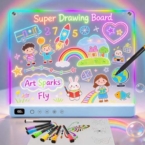 16" Rechargeable Led Drawing Board for Kids with 13 Light Effect, Glow Doodle Acrylic Dry Erase Board-Built-in Stand, Light Up Drawing Tablet for Kids, Gifts for Girls/Teen, 7 Markers(Yellow) - color: Yellow
